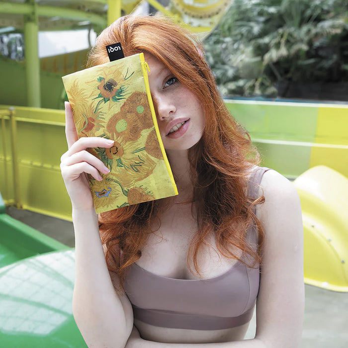 LOQI - Set of 3 Recycled Zip Pockets - Vincent Van Gogh - Sunflowers, Self-Portrait, Almond Blossom