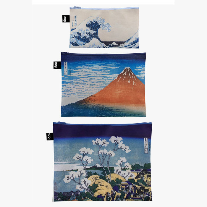 LOQI - Set of 3 Recycled Zip Pockets - Katsushika Hokusai