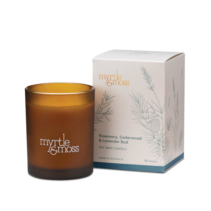 Myrtle & Moss - Soy Wax Candle - Rosemary, Cedarwood & Lavender Bud