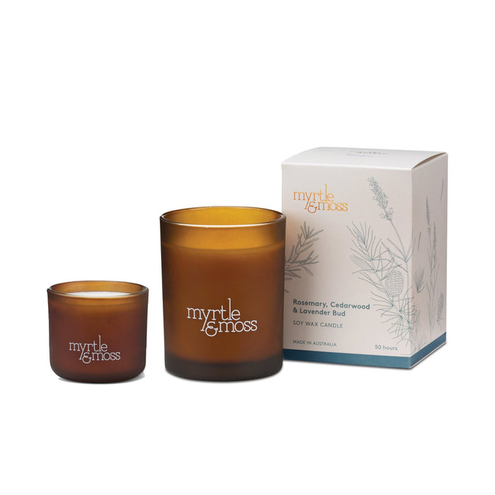 Myrtle & Moss - Soy Wax Candle - Rosemary, Cedarwood & Lavender Bud