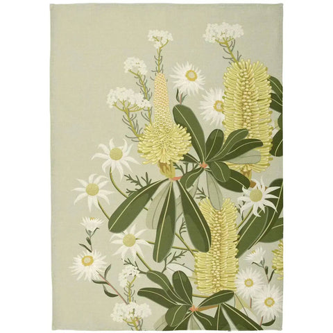 Print Sisters - Recycled Microfibre Tea Towel - Lemon Banksia - Light