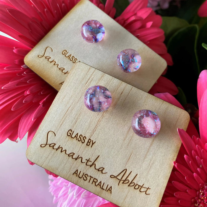 Samantha Abbott - Glass Stud Earrings - Mauve Glitter Mosaic