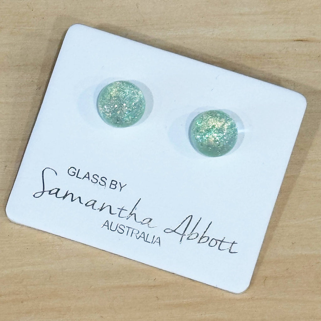 Samantha Abbott - Glass Stud Earrings - Mint Glitter