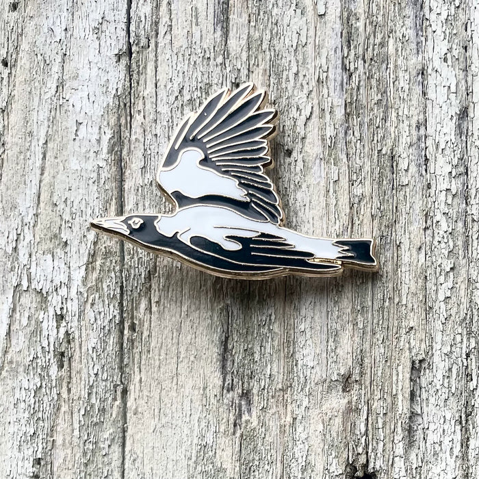 Bridget Farmer - Enamelled Lapel Pin - Australian Magpie Flight