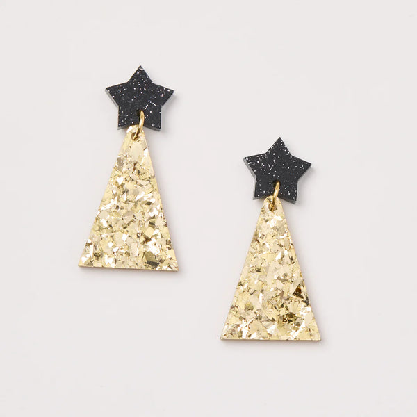 Martha Jean - Christmas Tree Earrings - Black & Gold Glitter