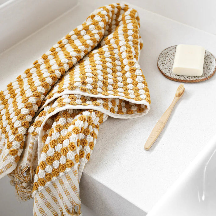 Turkish 'Pom Pom' Hand Towel - Mustard