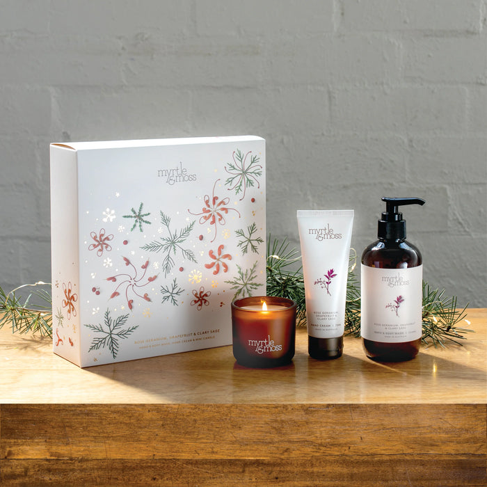 Myrtle & Moss - Christmas Trio - Rose Geranium, Grapefruit & Clary Sage