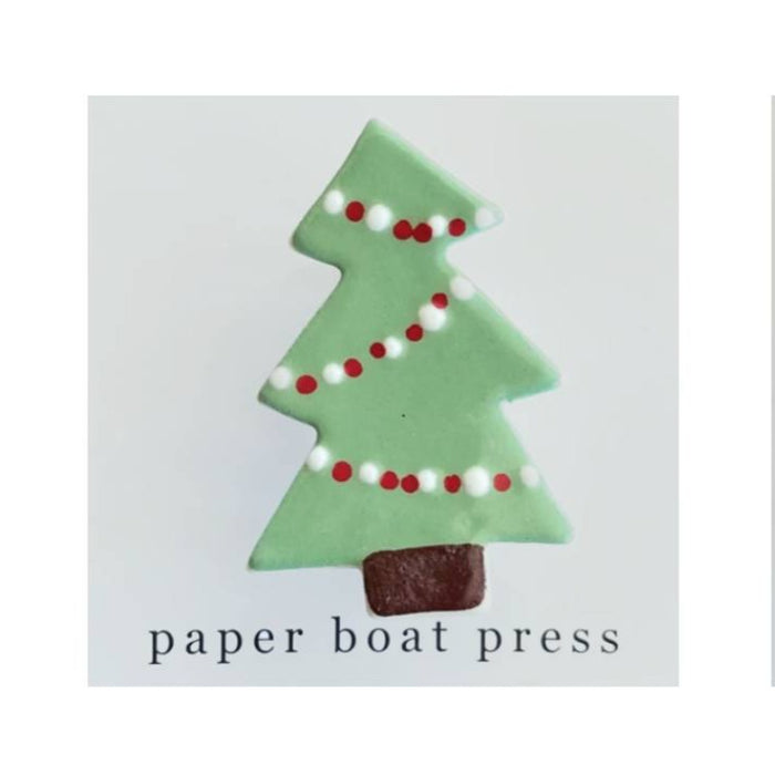 Paper Boat Press - Ceramic Christmas Tree Brooch - Green