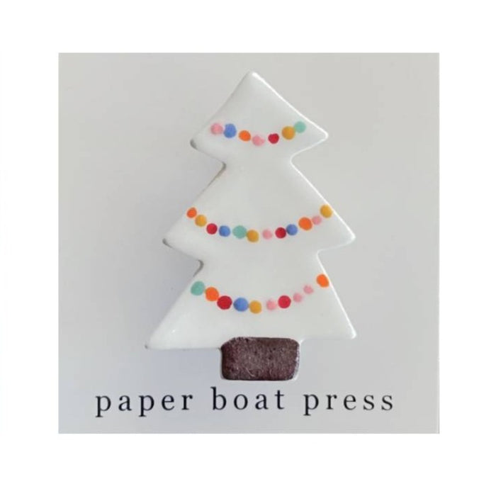 Paper Boat Press - Ceramic Christmas Tree Brooch - White