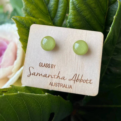 Samantha Abbott - Glass Stud Earrings - Pistachio