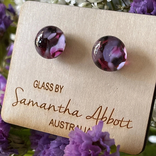 Samantha Abbott - Glass Stud Earrings - Purple Mosaic
