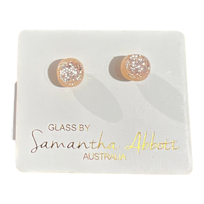 Samantha Abbott - Glass Stud Earrings - Silver Crystal with a Pink Circle