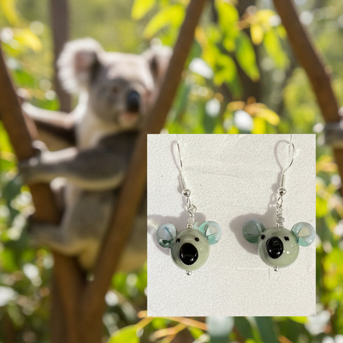 Samantha Abbott - Koala- Glass Earrings - Green
