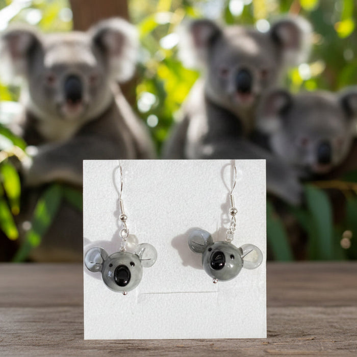 Samantha Abbott - Koala- Glass Earrings - Grey