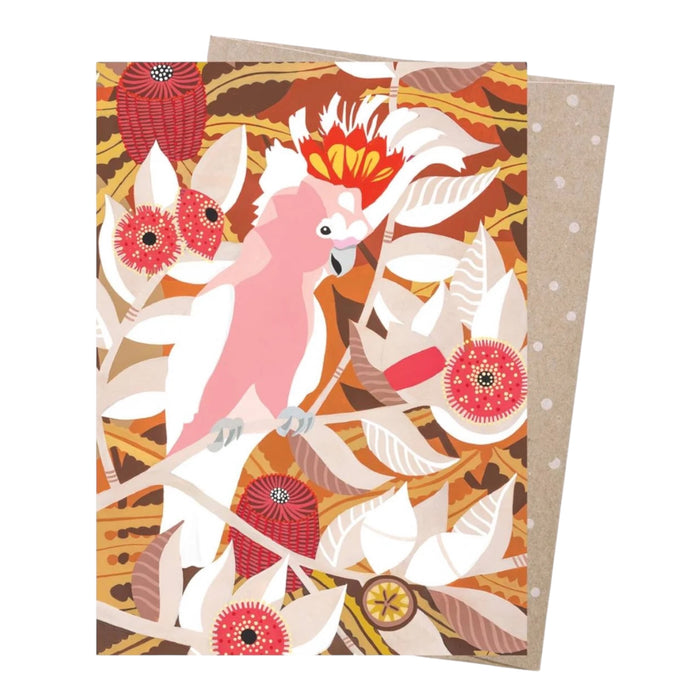 Helen Ansell - Greeting Card - Pink Cockatoo & Macrocarpa