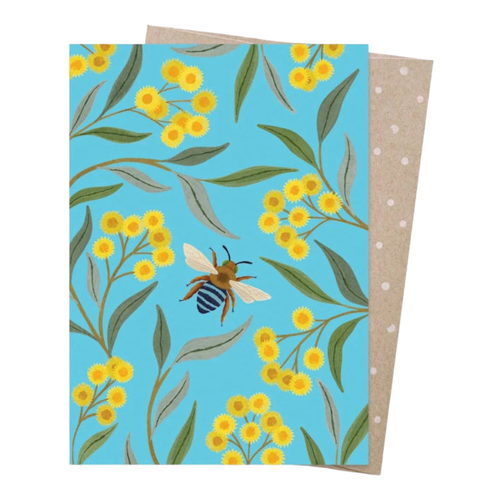Negin Maddock - Greeting Card - Wattle & Bee
