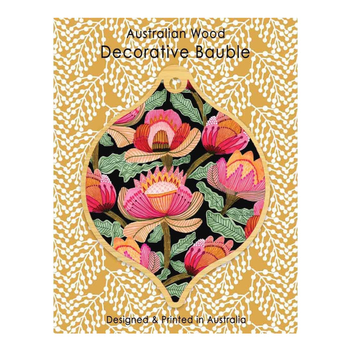 Aero Images - Christmas Card with Wooden Decoration - Kirsten Katz - Proteus Pink Bauble