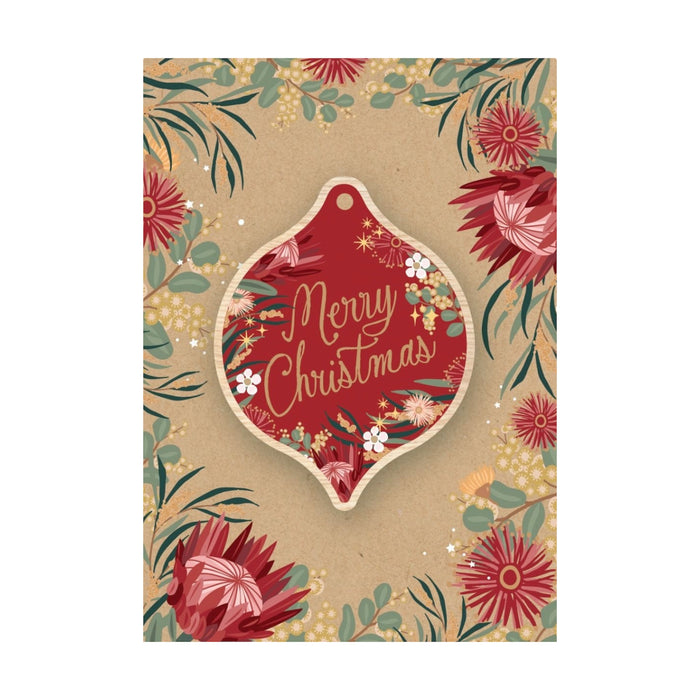 Aero Images - Christmas Card with Wooden Decoration - Christie Williams - Merry Christmas - Red Dec