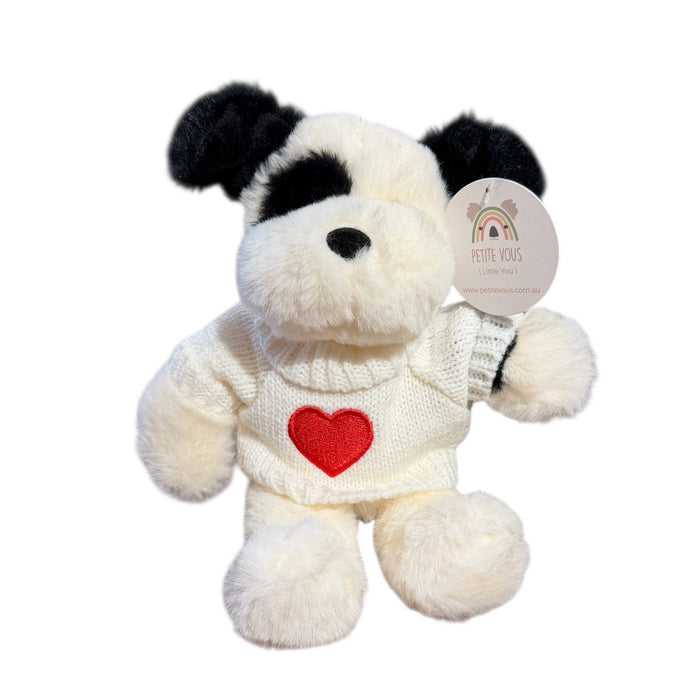 Petite Vous - Mini Harry Black & Cream Dog with Heart Jumper Soft Toy