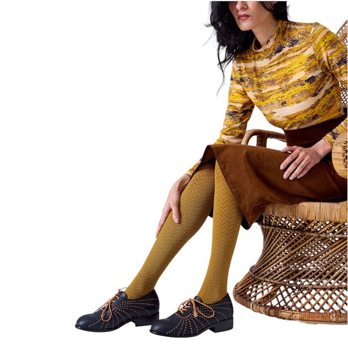 Tightology - Herringbone - Merino Wool Tights - Mustard