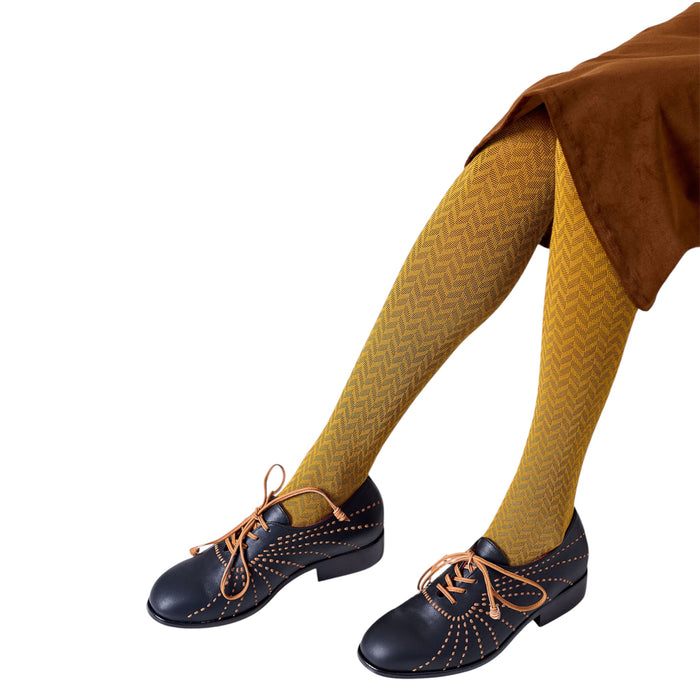 Tightology - Herringbone - Merino Wool Tights - Mustard