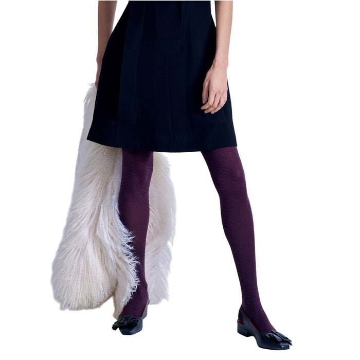 Tightology - Herringbone - Merino Wool Tights - Plum