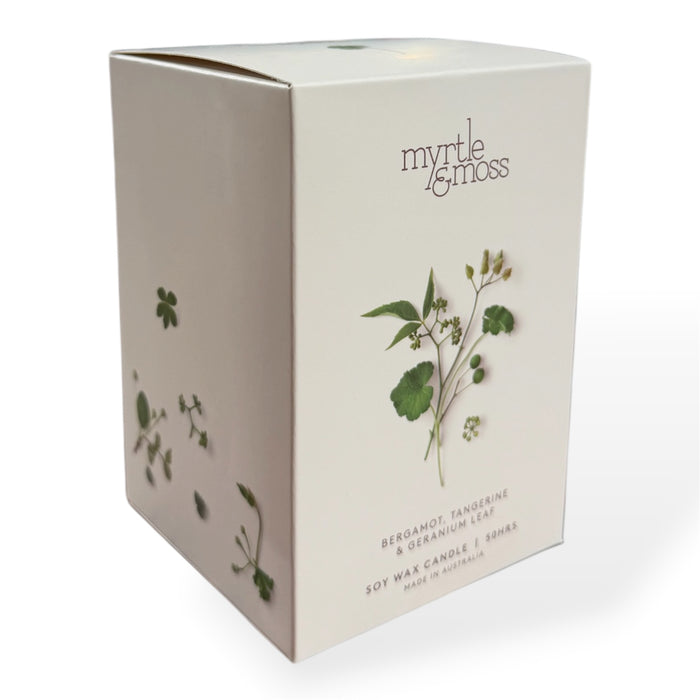 Myrtle & Moss - Soy Wax Candle - Bergamot, Tangerine & Geranium Leaf