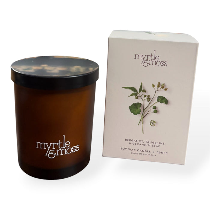 Myrtle & Moss - Soy Wax Candle - Bergamot, Tangerine & Geranium Leaf