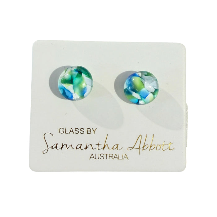 Samantha Abbott - Glass Stud Earrings - Blue & Green Mosaic