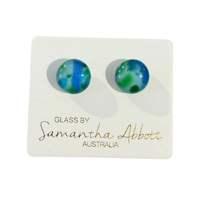 Samantha Abbott - Glass Stud Earrings - Eucalyptus & Blue