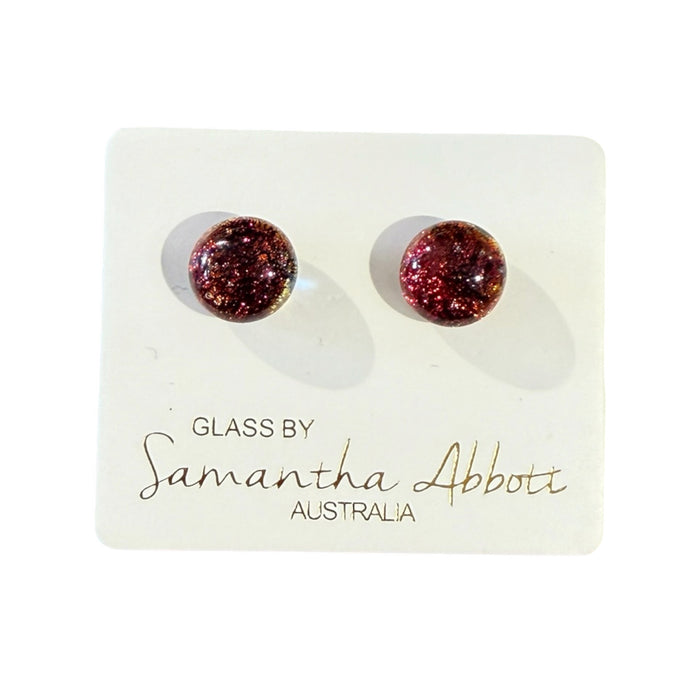 Samantha Abbott - Glass Stud Earrings - Gold & Red Glitter