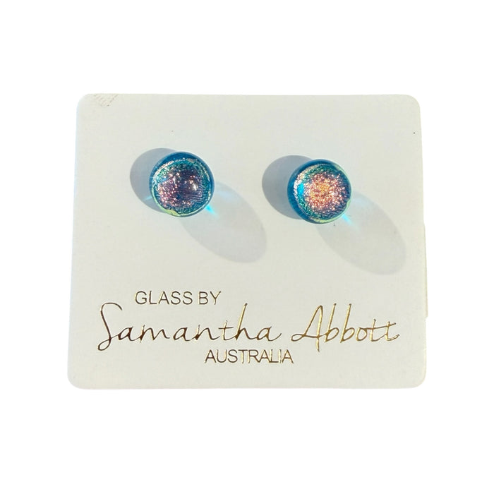 Samantha Abbott - Glass Stud Earrings - Ocean & Pink Glitter