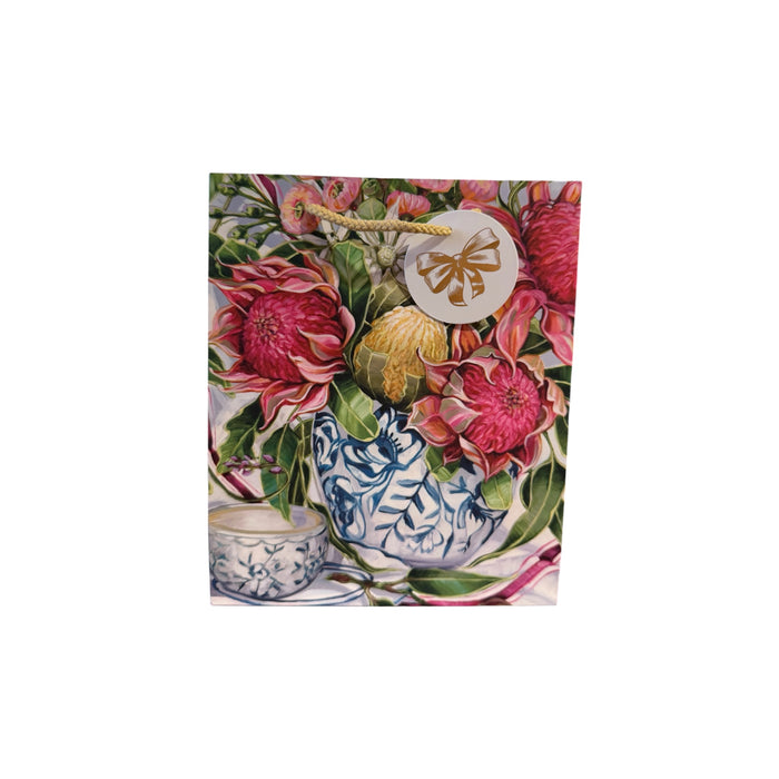 Bespoke Letterpress - Medium Gift Bag - Waratah In Blue