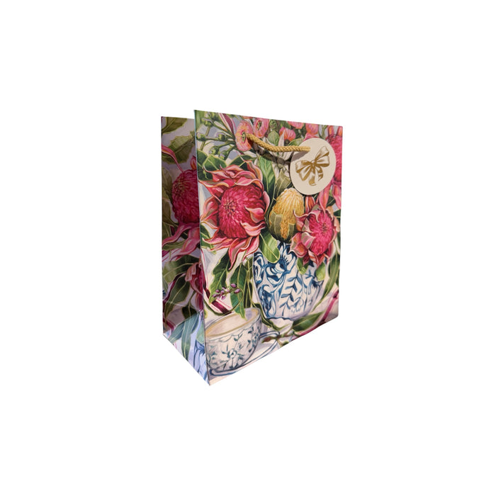 Bespoke Letterpress - Medium Gift Bag - Waratah In Blue