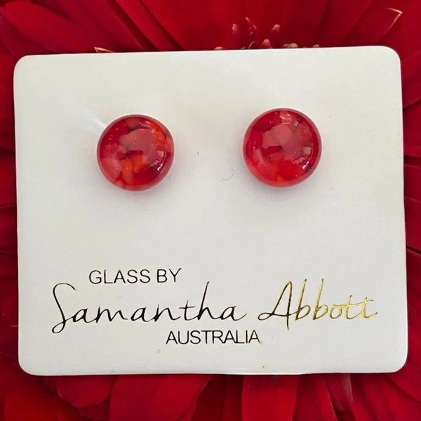 Samantha Abbott - Glass Stud Earrings - Red Mosaic