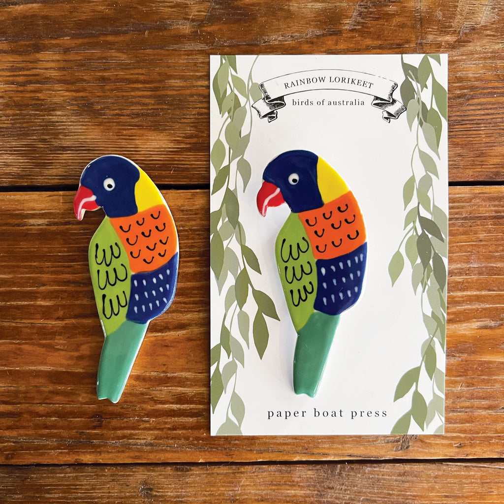 Paper Boat Press - Ceramic Australian Bird Ornament - Rainbow Lorikeet