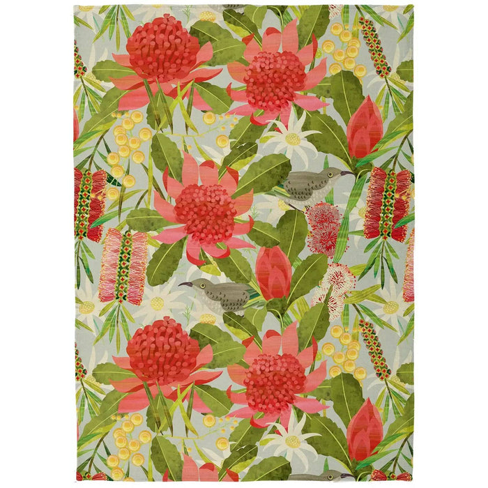 Print Sisters - Recycled Microfibre Tea Towel - Red Banksia Wren