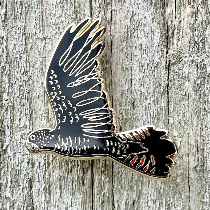Bridget Farmer - Enamelled Lapel Pin - Red-tailed Black Cockatoo in Flight