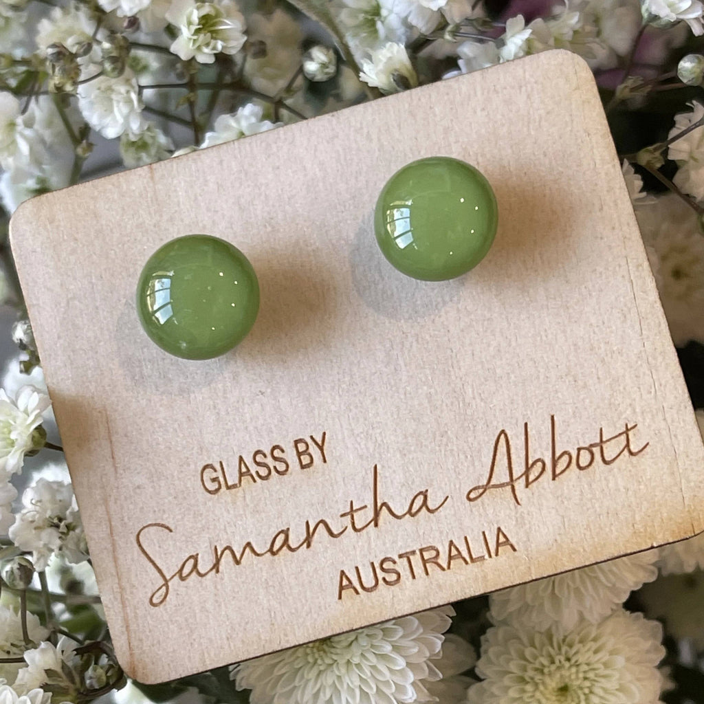 Samantha Abbot - Glass Stud Earrings - Sage Green