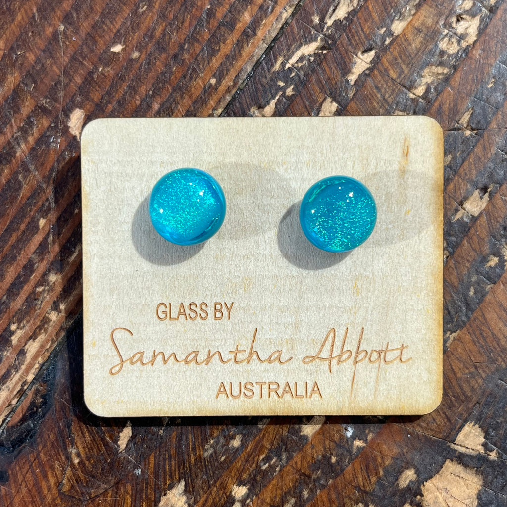 Samantha Abbot - Glass Stud Earrings - Aqua Shimmer
