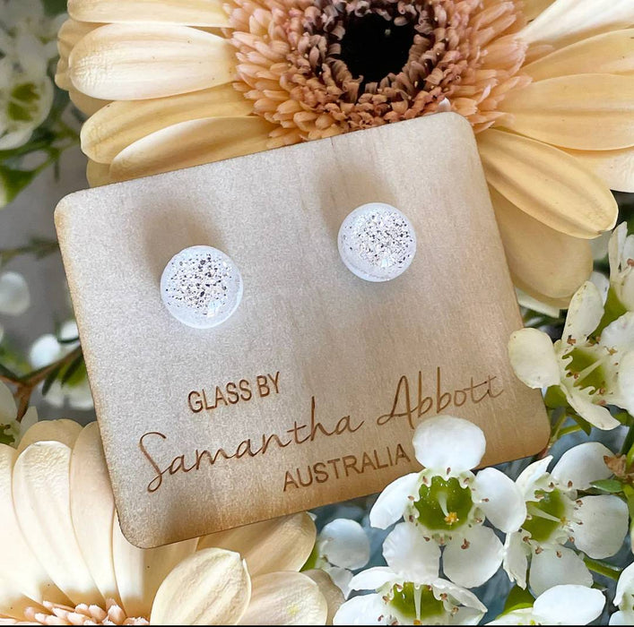 Samantha Abbott - Glass Stud Earrings - Snowball