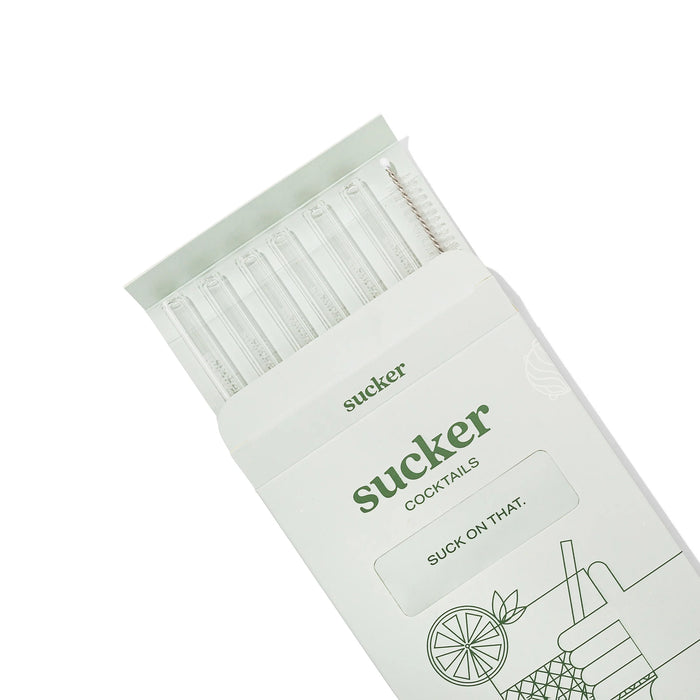 Sucker - Glass Cocktail Straws - Set of 6 - Clear