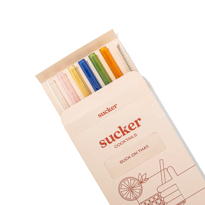 Sucker - Glass Cocktail Straws - Set of 6 - Multicoloured