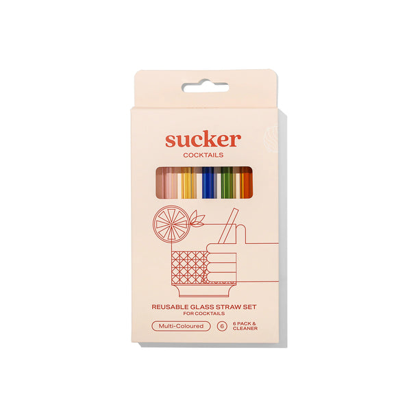 Sucker - Glass Cocktail Straws - Set of 6 - Multicoloured