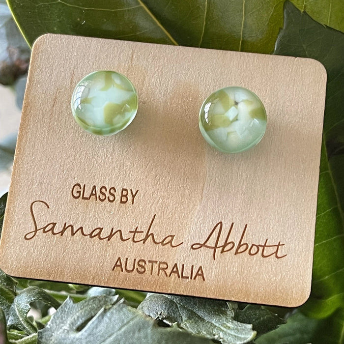 Samantha Abbott - Glass Stud Earrings - Sage Mosaic