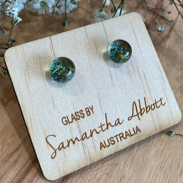 Samantha Abbott - Glass Stud Earrings - Sage Sparkle