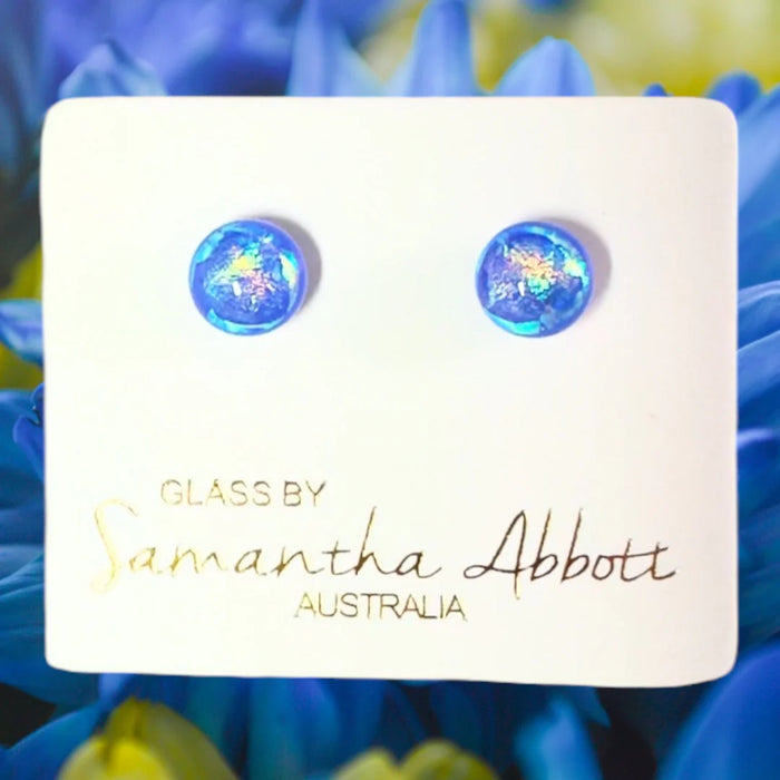 Samantha Abbott - Glass Stud Earrings - Light Blue & Pink Glitter