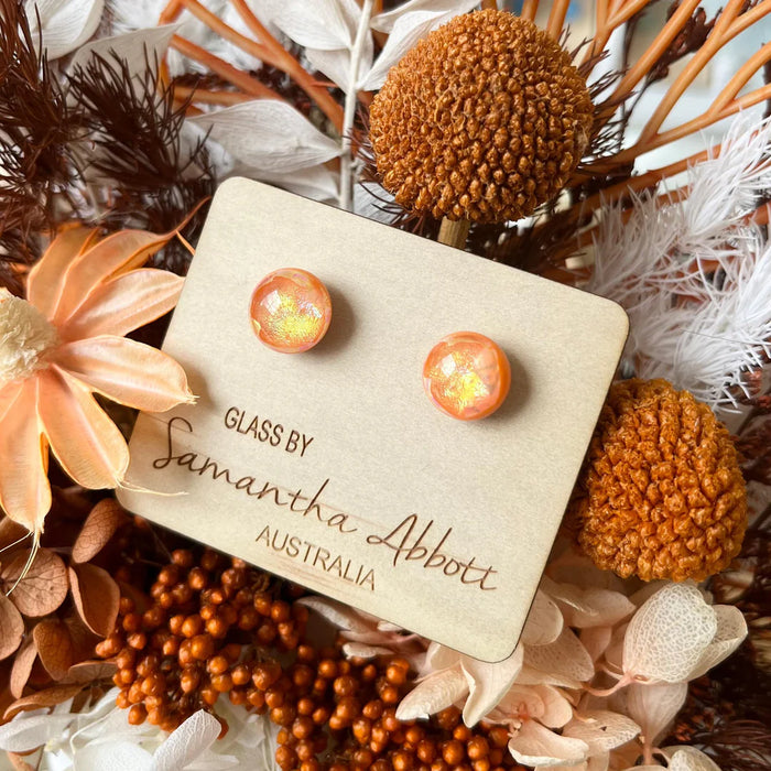 Samantha Abbott - Glass Stud Earrings - Orange and Gold Glitter