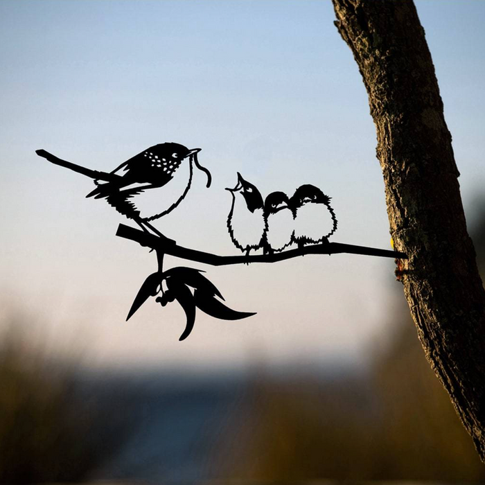 Metalbird - Garden Art - Blue Wren with Babies