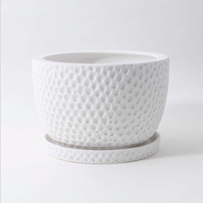 Angus & Celeste - Embossed Plant Pot - White